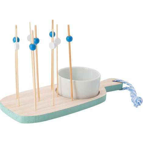 Set Aperitivo 11pz Con Vassoio In Legno Antipasto Sushi Con Ciotola In Ceramica