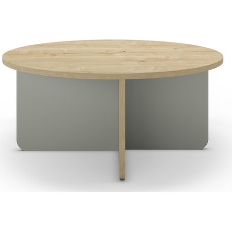 Table basse, table de salon ronde aspect bois coloris chêne, pieds coloris vert - diamètre 80 x Hauteur 38 cm (1/5)