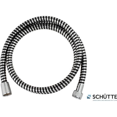 Flexible de douche SCHÜTTE 200 cm, flexible de douche en plastique chromé/noir, raccord de tuyau 1/2 pouce (1/4)