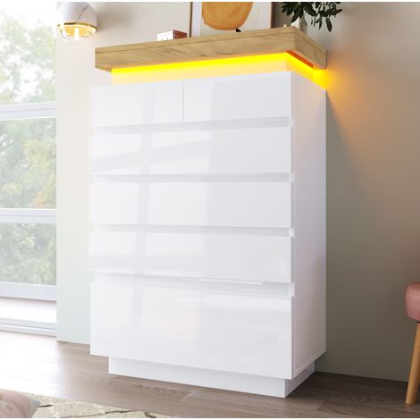 Kommode mit 6 Schubladen, LED-App-Steuerung, 115 x 73 x 39 cm, weiß HAVRYA (1/5)