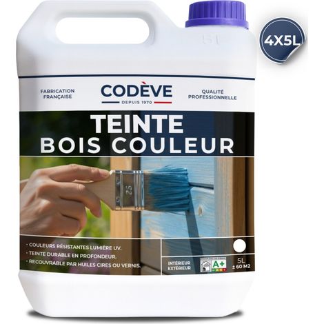 Teinte Bois Couleur - 4x5 L - Codeve Bois - Marron - Pour Teinter En Couleurs Vos Bois Résineux, Européen Ou Exotique.
