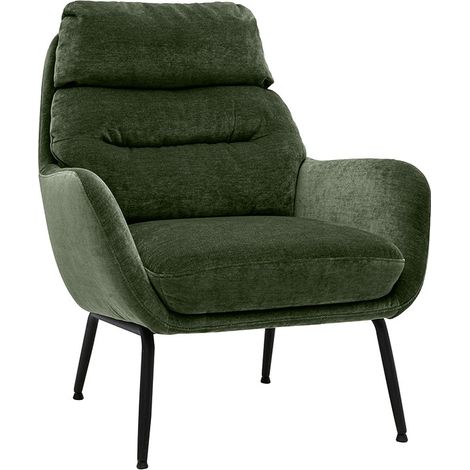 Poltrona in tessuto effetto velluto verde kaki e metallo nero BENI (1/5)