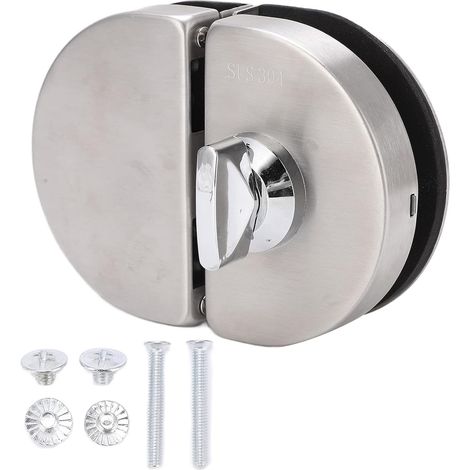Silver Round Hem Reversible Door Lock for 12mm Glass, Stainless Steel Without Hole Opening. (1/5)