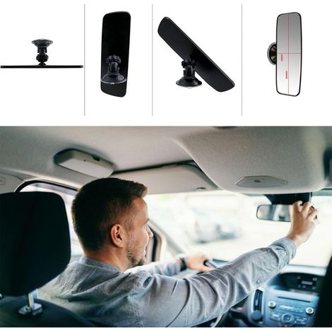Rétroviseur intérieur voiture 200×60 mm avec fixation ventouse, miroir réglable pour conduite et sécurité route (1/3)