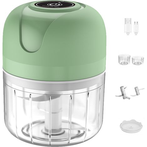 Tritatutto elettrico senza fili per aglio, portatile, multifunzionale, con mini tritatutto staccabile per zenzero e cipolla, 100 ml + 250 ml, verde. (1/5)