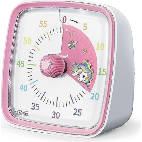 Minuteur visuel de 60 minutes avec veilleuse, compte à rebours et fonction Pomodoro, motif arc-en-ciel, convient aux enfants et aux adultes, licorne rose. (1/4)