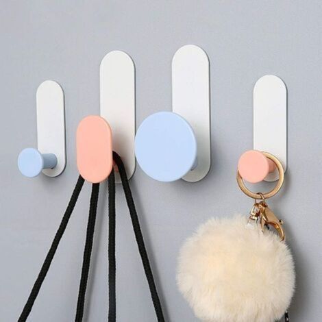 Lot de 4 crochets autocollants, porte-manteaux mural, porte-clés, porte-chapeaux et porte-serviettes pour l'entrée et le couloir - Aucun perçage nécessaire. (1/4)