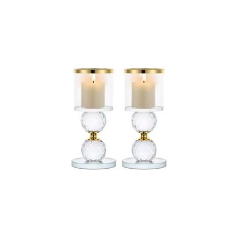 Or Support pour Bougies Piliers en Cristal, 2 Chandelier Bougeoir en Verre Transparent, Moderne Candélabre Photophore pour Table Deco Salon Noel Maison Cadeaux de Mariage (1/4)