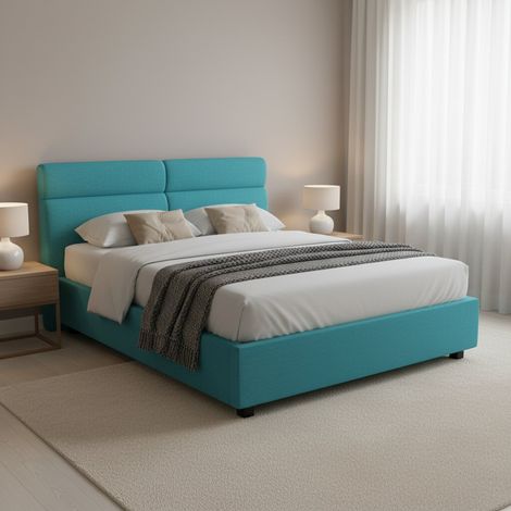 Cama de Plaza y Media Briosco con Colchón, Desenfundable Made in Italy, Contenedor, Azul (1/5)