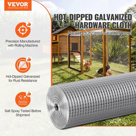 Grillage métallique soudé, 915 mm x 15,24 m, rouleau treillis métallique galvanisé à chaud maillage 12,7 x 12,7 mm clôture en fil de poule calibre 19 pour cages à lapins, jardin, petits rongeurs (1/5)