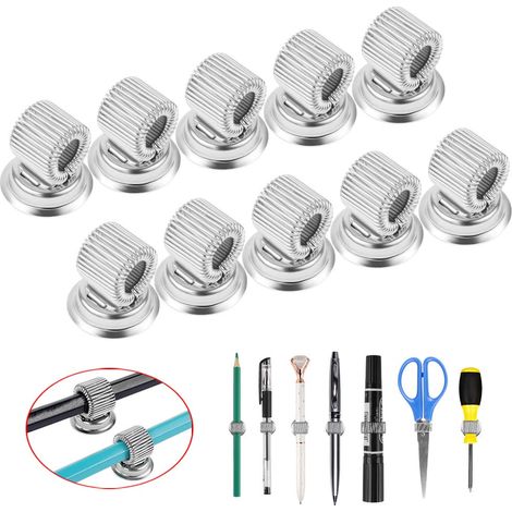 Porte-stylo Magnétique 10 Pcs Clips de Porte-stylo en Acier Inoxydable Support de Stylo Organisateur de Stylo Porte Clip Autocollant avec Boucle à Ressort Réglable pour Réfrigérateur et Tableau Blanc (1/5)