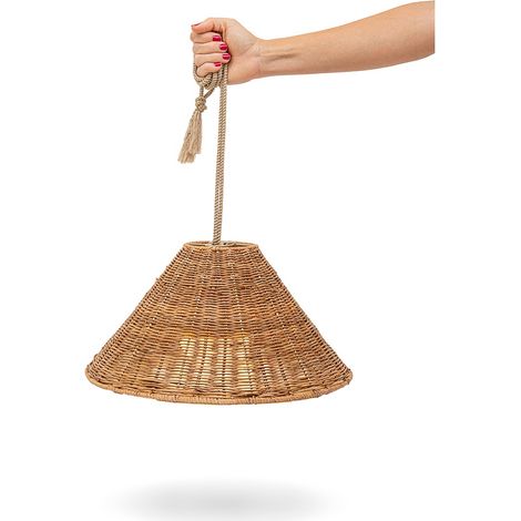 Lámpara colgante CALOBRA 20 cm con luz LED cálida y batería recargable. Fabricada en España a partir de fibras naturales (1/7)