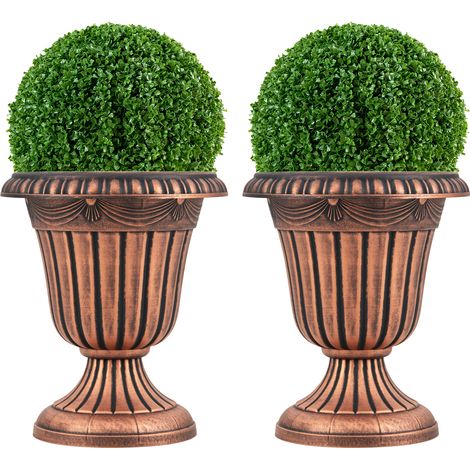 COSTWAY 46cm Tall Vintage Planters Set of 2 Urn Plastic Flower Pots-Bronze (1/2)