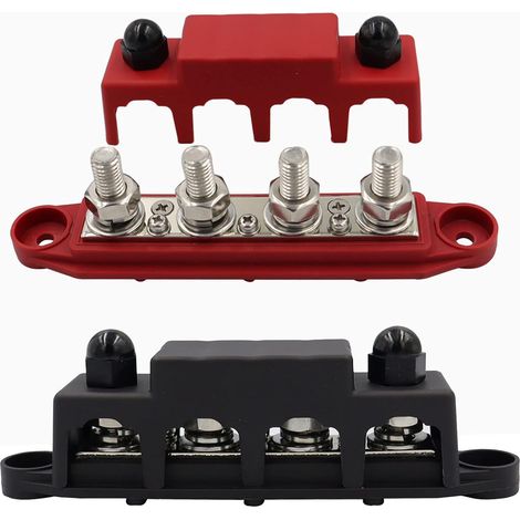 2 Stück Stromverteilerblock, 5/16 Zoll Stromschienen-Anschlussblock mit Abdeckung, 12 V–48 V DC 250 A Sammelschiene mit 4 x M8-Verbindungsbolzen für Auto (5/16 Zoll)