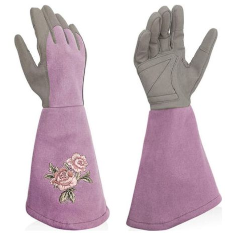 Women's Leather Gardening Gloves, Long Sleeves Puncture Resistant, Elegant Ladies Garden Gloves, Gardening Gloves Size L/9 (1/4)
