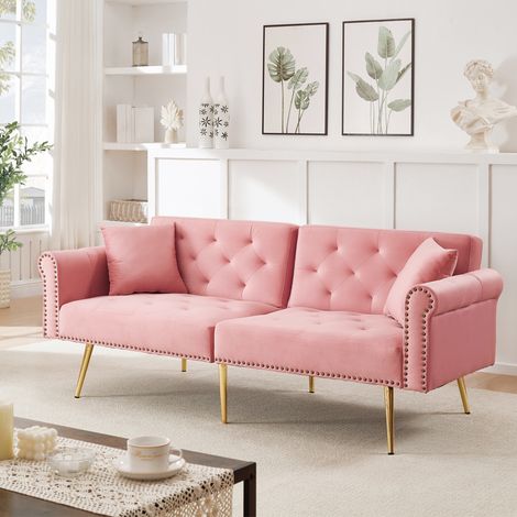 Sofá cama biplaza reclinable terciopelo rosa elegante OKMYHOME (1/5)