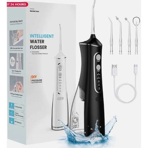 Hydropulseur sans fil 300 ml, 4 modes, 5 embouts