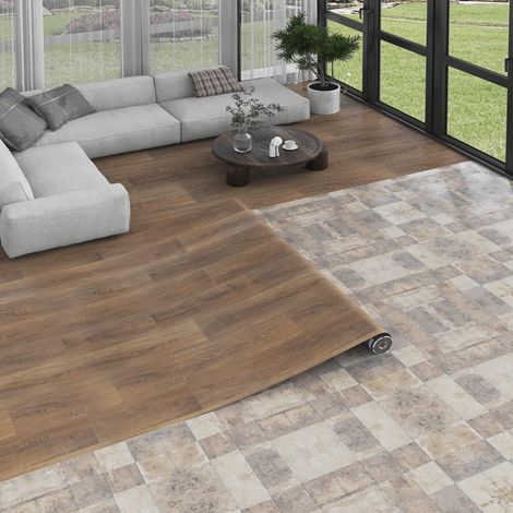 Revêtement de sol en PVC, aspect bois, pour salon, cuisine, balcon, caravane, buanderie, découpable, revêtement de sol en vinyle imperméable, bois naturel (1/5)