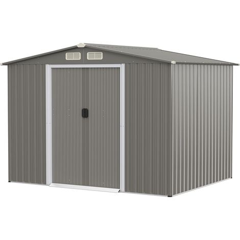 8 x 6 FT Outdoor Storage Shed Galvanized Steel Shed w/ Foundation & Ramp (1/5)