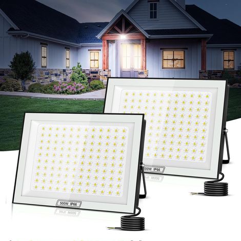 Projecteur LED d'extérieur 500W, 50000 lm, blanc froid 6500 K, étanche IP66, pour jardin, allée, garage, couloir - 2 pièces (1/5)