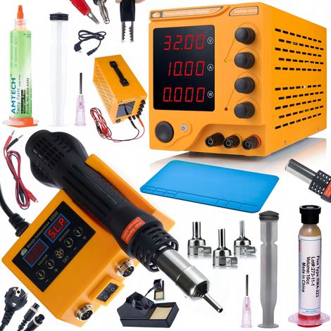Alimentatore da laboratorio AmpRush RARES-3210 32V 10A + stazione di saldatura ad aria calda 2 in 1 OH660 Electric Serie S + flussante RMA-223 + flussante NC-559-ASM + tappetino in silicone