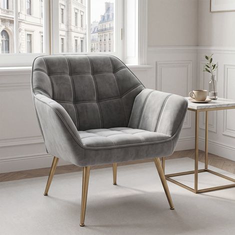 Wahson Linen Upholstered Accent Chair - Modern Tub Armchair with Metal Legs for Bedroom Living Room, 1-Pack, Gray