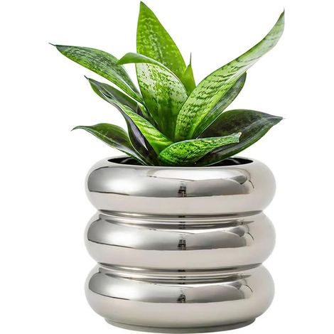 Keramik-Blumentopf für den Innenbereich, 11 cm mit Abflussloch, kleiner atmungsaktiver Keramik-Blumentopf zur Heimdekoration und (1/5)