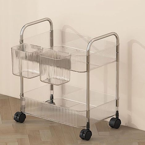 Kitchen trolley, clear acrylic storage organizer, cosmetic storage cart, bathroom organizer, 2-tier bedside table (1/5)