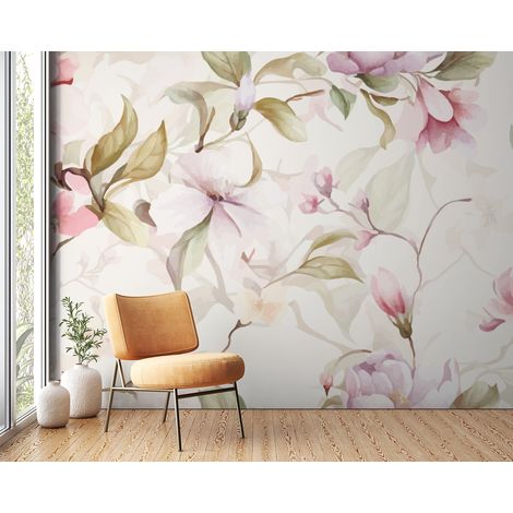 Papier peint fleuri - bouquet aquarelle délicat - 300 x 250 cm (1/2)