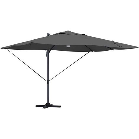 Parasol gris anthracite, dimensions : 351 x 250 x 253 cm, matériau : polyester et aluminium. (1/4)