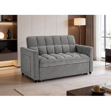 Canapé convertible 2 places en velours texturé gris JASPER