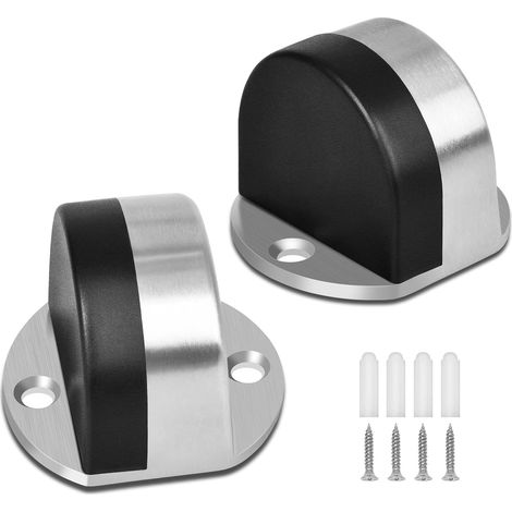 Topes de puerta para suelo (2 unidades), de acero inoxidable resistente con protectores de goma, para sala de estar, dormitorio y baño (plateados). (1/5)