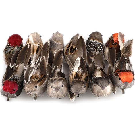 [Décoration jardin] oiseaux en mousse et plume imitation (6 couleurs) pack 12 modèles pour fêtes florales et scènes artisanales (1/5)