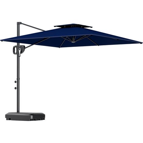 Outsunny Garden Cantilever Parasol w/ Weighted Base Tilt Crank Dark Blue (1/5)