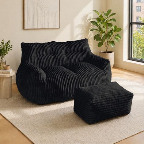 Sillón puff con reposapiés negro flannel OKMYHOME (1/5)