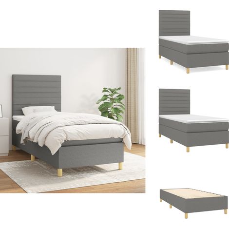 Sommier à lattes de lit et matelas Gris foncé 90x190 cm Tissu - Lit Double - Lit Tapissier - Literie - Matelas - Chambre À Coucher (1/5)