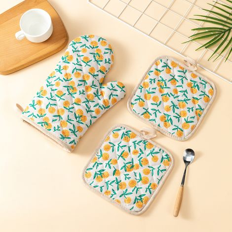 1 Paire Gants de Cuisine Coton avec 2 Maniques Cuisine, Lavable Gant Cuisine Four, Gants de Cuisine Antidérapants (1/5)