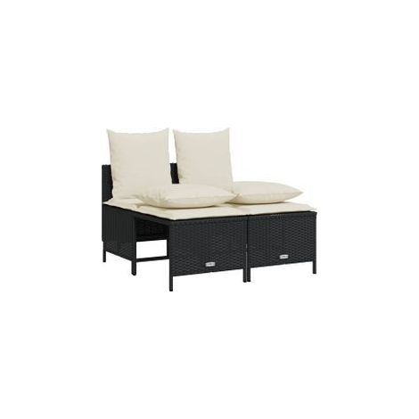 Salon de jardin 4 pcs avec coussins noir résine tressée (1/5)