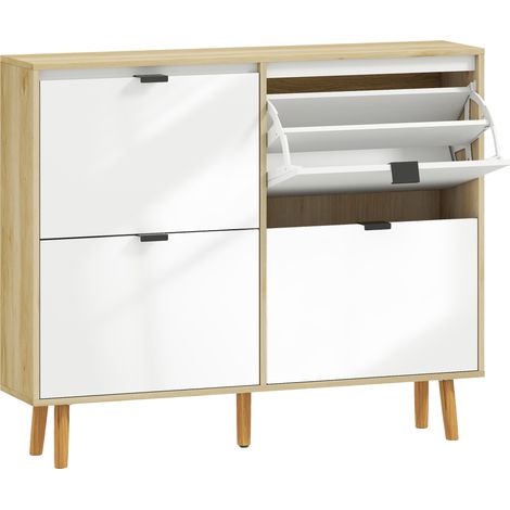 Scarpiera Slim con 4 Cassetti Ribaltabili per 20 Paia di Scarpe 105x24x92,5 cm Design Moderno in MDF Bianco (1/5)