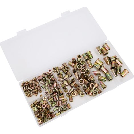 Écrous rivetés à insertion zingués, lot de 220 pièces en boîte, assortiment M3 M4 M5 M6 M8 M10, accessoires de fixation pour visserie, écrous aveugles filetés, kit de boulons industriels (1/5)