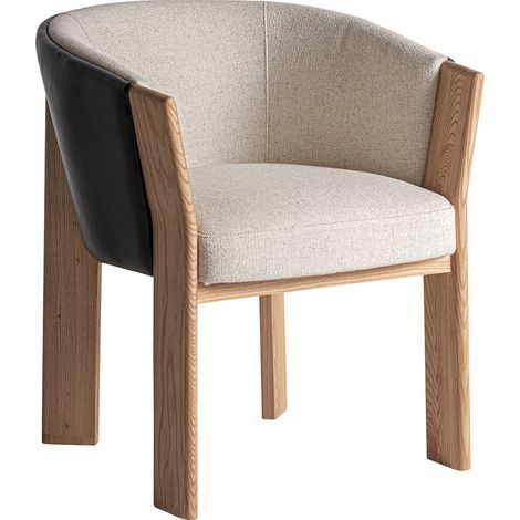 Chaise contemporaine en cuir noir marron et bois de manguier - Noir marron naturel (1/5)
