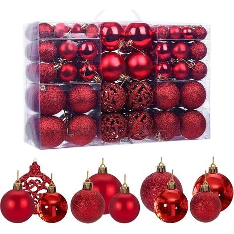 Lot de 100 Boules de Noël Rouges Ø 3 4 6 cm Décorations Sapin Scintillantes Opaques Brillantes Plastique Incassable Intérieur Extérieur (1/5)