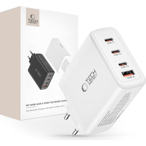 Caricabatterie di rete a 4 porte Tech-Protect NC100W-GAN PD100W/QC3.0 bianco