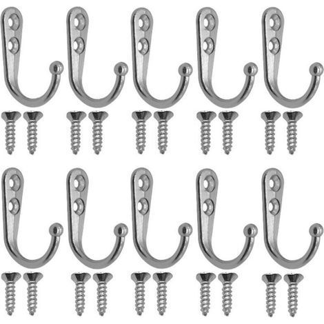 10 Pieces Coat Hooks Wall Mounted Vintage Retro Coat Hook Metal Coat Hook with Screws Silver (1/4)