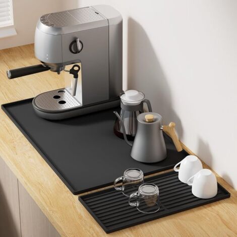 royaluxe-Tapis de cafetière 2 en 1 en Siliconen : tapis de comptoir, accessoire de cuisine, cafetière, tapis de lave-vaisselle, accessoire de cuisine résistant à la chaleur, 60 x 40 cm - noir (1/4)