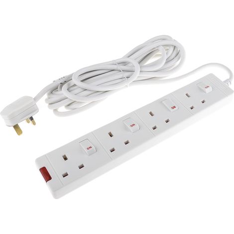 Rs Pro – Rallonge électrique 5m 4 prises Type G 13A – Câblé pour usage intensif – Interrupteurs à commutation intégrés – Blanc (1/3)