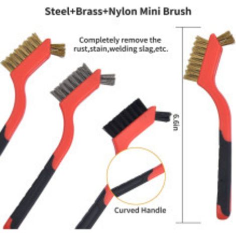 Brosse Metalliques Brosse Métallique Kit 5 Pièces Avec Manche, Brosse Laiton, Brosse Nylon, Brosse Inox, Brosse Dure De Nettoyage pour Decapant Peinture Metal (1/5)