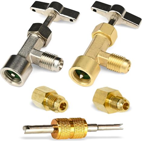 Compatible con válvulas de aire acondicionado de automóvil R134-22-1/2, autosellantes y de una sola perforación, con herramienta para extraer el obús. (Kit completo) (1/4)