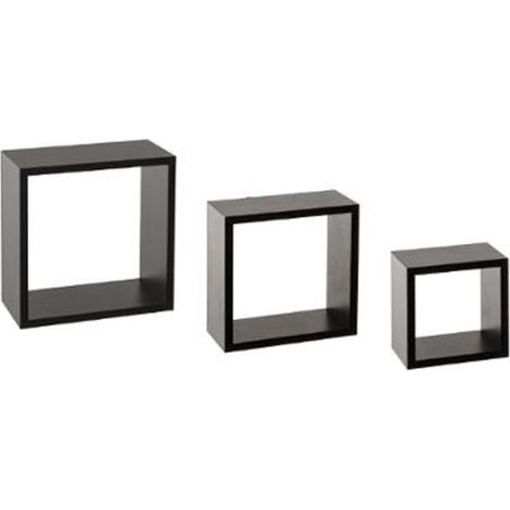 Five Simply Smart – Lot de 3 étagères murales 'Cube' 25cm noir – MDF pour objets décoratifs – Installation facile avec notice – Charge maximale 1,8 kg (1/2)