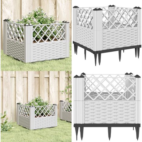 Pflanzkasten mit Erdspießen Weiß 43,5x43,5x43,5 cm PP - Gartengefäß - Pflanzkasten - Hochbeet - Blumenerde - Balkonpflanzen - Home & Living (1/5)